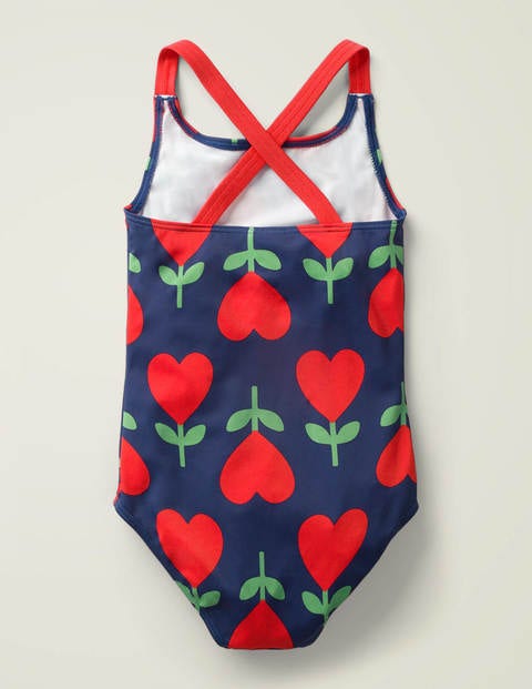 Cross-Back Swimsuit - Deep Sea Blue Heart Flower Cross-Back Swimsuit - Deep Sea Blue Heart Flower
