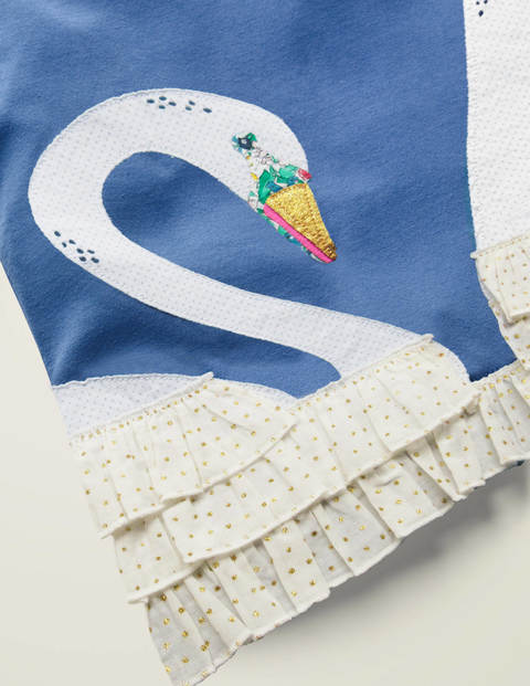T-Shirt Mit Applikation Und Rüschen - Himmelblau, Schwan T-Shirt Mit Applikation Und Rüschen - Himmelblau, Schwan