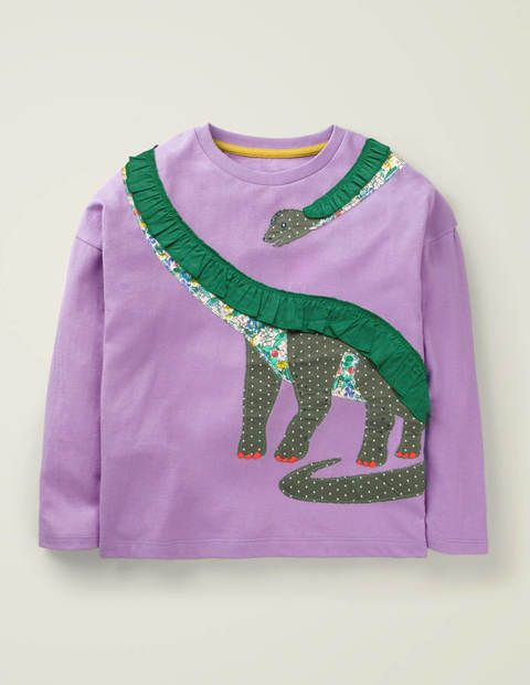 T-Shirt Mit Applikation Und Rüschen - Cooles Violett, Dinosaurier T-Shirt Mit Applikation Und Rüschen - Cooles Violett, Dinosaurier