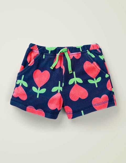 Frottee-Shorts - Mohnblumenrot, Kleine Herzblumen Frottee-Shorts - Mohnblumenrot, Kleine Herzblumen