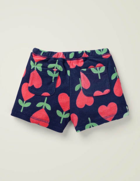 Frottee-Shorts - Mohnblumenrot, Kleine Herzblumen Frottee-Shorts - Mohnblumenrot, Kleine Herzblumen