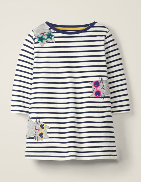 Tunika Mit Tierapplikation - Schuluniform-Navy/Naturweiß, Katzen Tunika Mit Tierapplikation - Schuluniform-Navy/Naturweiß, Katzen