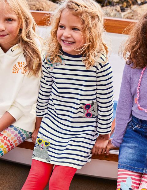 Tunika Mit Tierapplikation - Schuluniform-Navy/Naturweiß, Katzen Tunika Mit Tierapplikation - Schuluniform-Navy/Naturweiß, Katzen