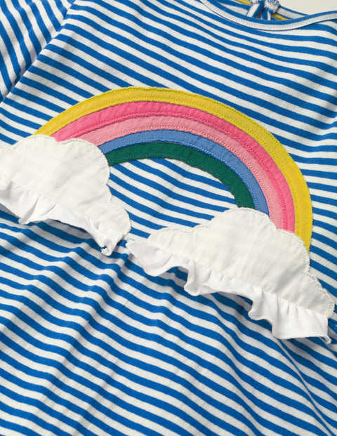 Fun Appliqué Jersey Dress - Bright Blue Stripe Rainbow Fun Appliqué Jersey Dress - Bright Blue Stripe Rainbow