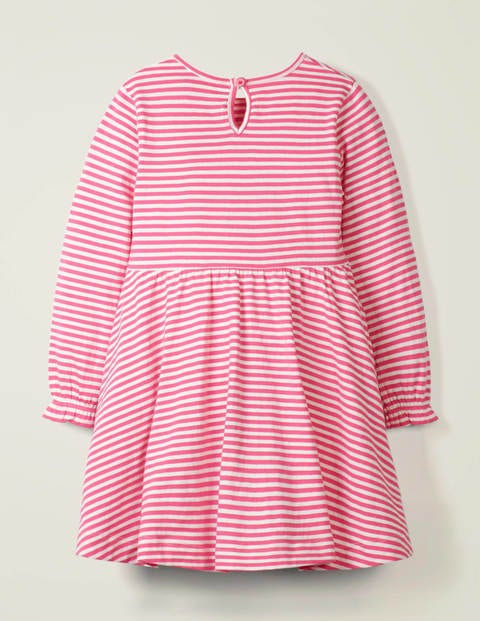 Fun Appliqué Jersey Dress - Camelia Pink Stripe Swans Fun Appliqué Jersey Dress - Camelia Pink Stripe Swans