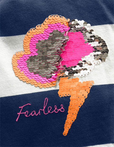 Gestreiftes T-Shirt Mit Farbwechselnden Pailletten - Schuluniform-Navy/Naturweiß, Fearless Gestreiftes T-Shirt Mit Farbwechselnden Pailletten - Schuluniform-Navy/Naturweiß, Fearless