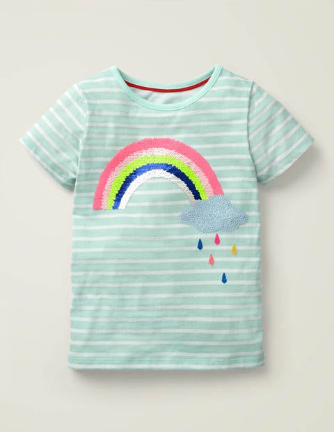 T-Shirt mit farbwechselnden Pailletten - Seeblau, Regenbogen