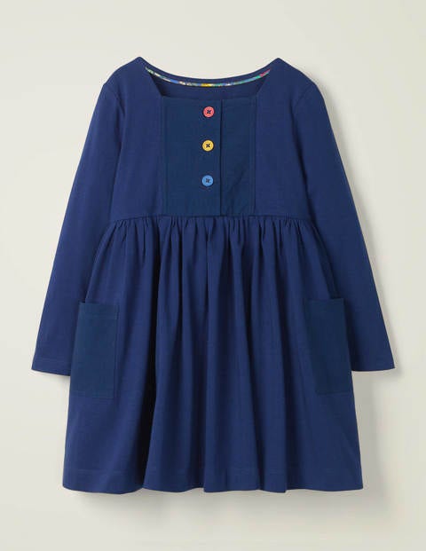 Rainbow Button Jersey Dress - College Navy Rainbow Button Jersey Dress - College Navy