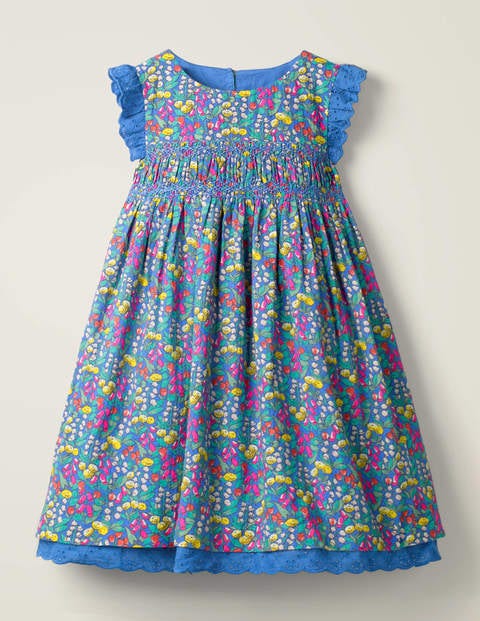 Nostalgic Smocked Dress - Blue Spring Floral