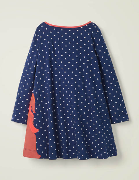 Long Sleeve Appliqué Dress - College Navy Spot Unicorn Long Sleeve Appliqué Dress - College Navy Spot Unicorn