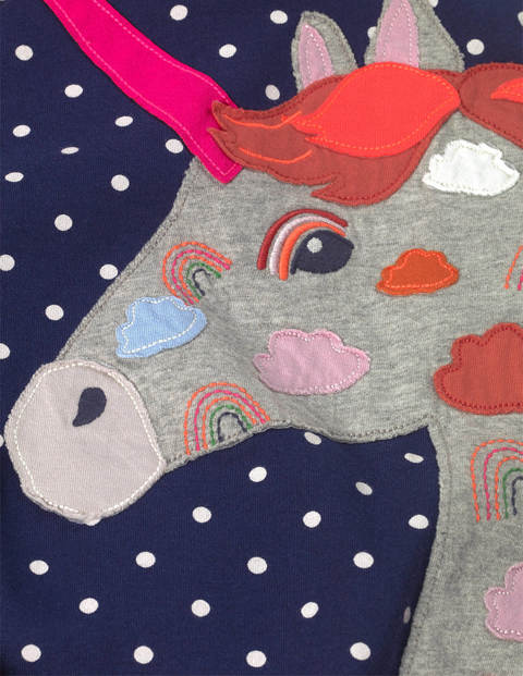 Long Sleeve Appliqué Dress - College Navy Spot Unicorn Long Sleeve Appliqué Dress - College Navy Spot Unicorn