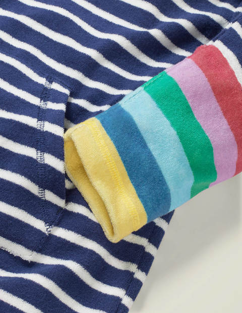 Gestreiftes Frottee-Strandkleid - Naturweiß/Navy, Regenbogenstreifen Gestreiftes Frottee-Strandkleid - Naturweiß/Navy, Regenbogenstreifen
