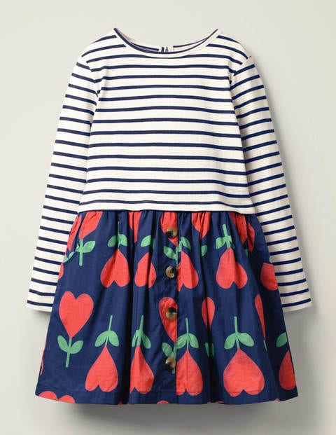 Kleid Mit Mustermix - Schuluniform-Navy, Herzblume Kleid Mit Mustermix - Schuluniform-Navy, Herzblume