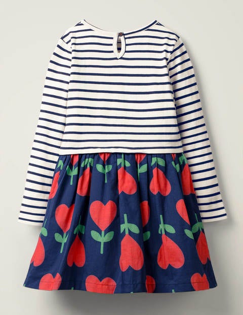 Kleid Mit Mustermix - Schuluniform-Navy, Herzblume Kleid Mit Mustermix - Schuluniform-Navy, Herzblume