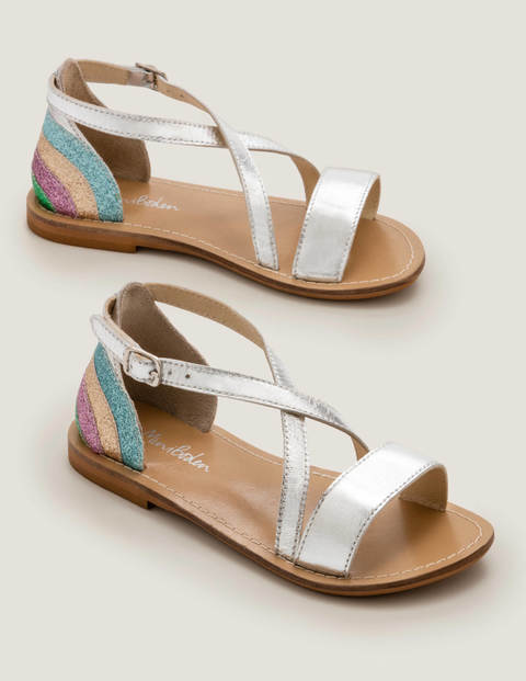Leather Cross Over Sandals - Silver Metallic Leather Cross Over Sandals - Silver Metallic