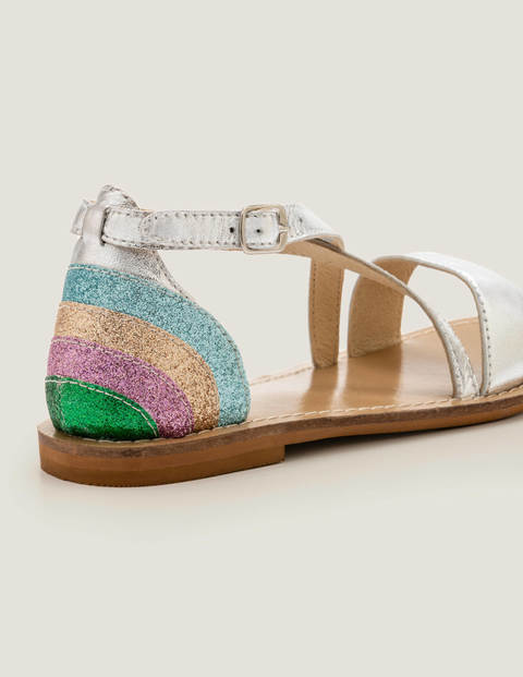 Leather Cross Over Sandals - Silver Metallic Leather Cross Over Sandals - Silver Metallic