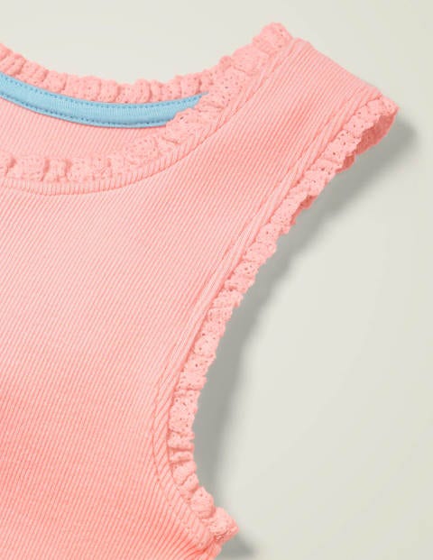 Lace Trim Ribbed Vest - Boto Pink Lace Trim Ribbed Vest - Boto Pink
