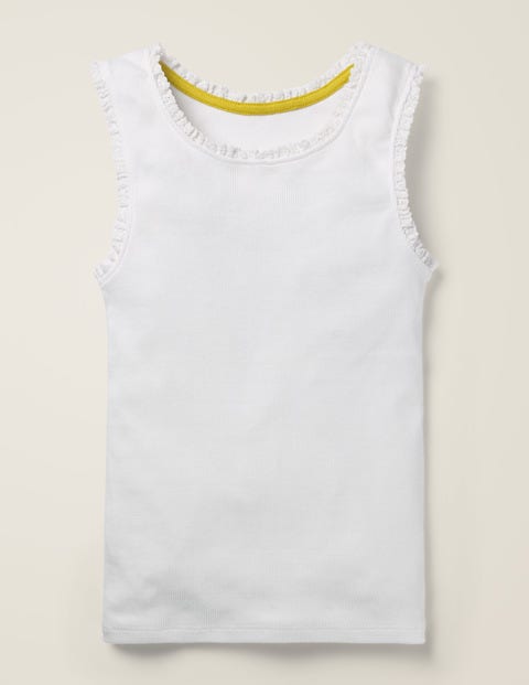 Lace Trim Ribbed Vest - White Lace Trim Ribbed Vest - White