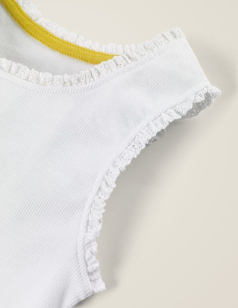 Lace Trim Ribbed Vest - White Lace Trim Ribbed Vest - White