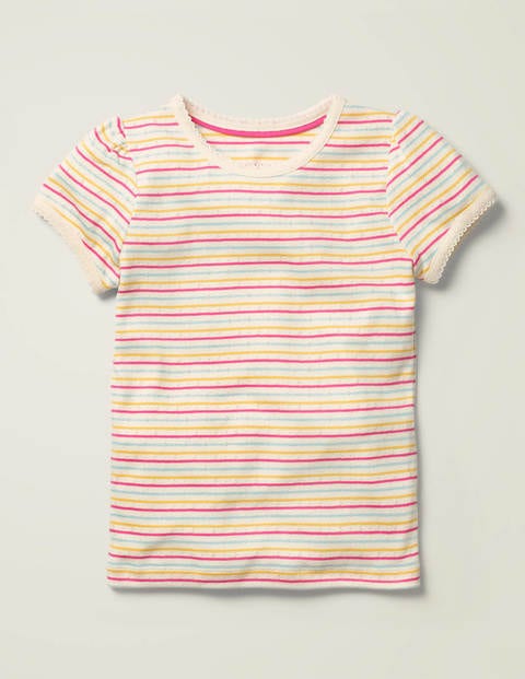 Short-Sleeved Pointelle Top - Multi Rainbow Stripe Short-Sleeved Pointelle Top - Multi Rainbow Stripe