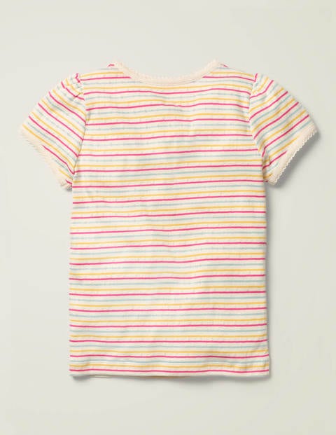 Short-Sleeved Pointelle Top - Multi Rainbow Stripe Short-Sleeved Pointelle Top - Multi Rainbow Stripe