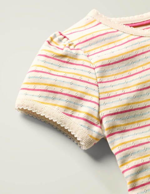 Short-Sleeved Pointelle Top - Multi Rainbow Stripe Short-Sleeved Pointelle Top - Multi Rainbow Stripe