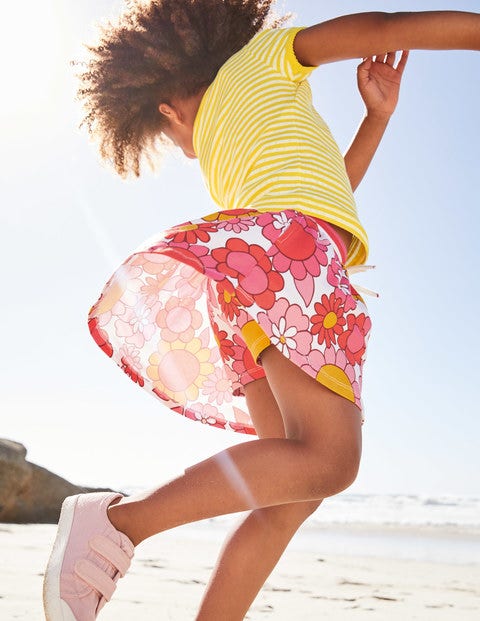 Jersey Skort - White and Camelia Pink Floral Jersey Skort - White and Camelia Pink Floral