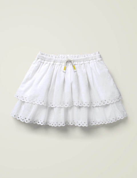 Broderie Hem Skirt - White Broderie Hem Skirt - White