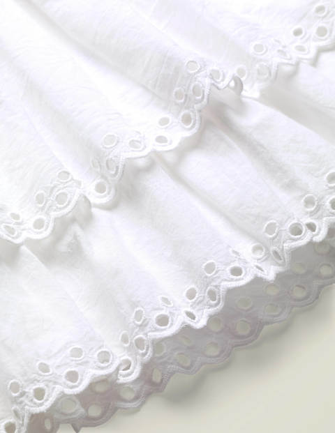 Broderie Hem Skirt - White Broderie Hem Skirt - White
