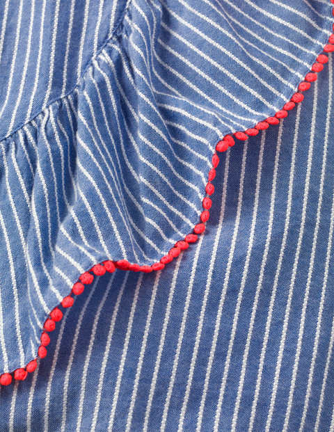 Ruffle Wrap Dress - Blue/White Zig Zag Ruffle Wrap Dress - Blue/White Zig Zag