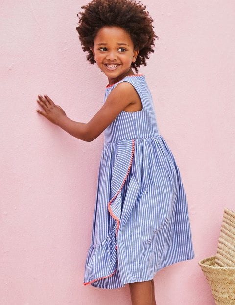 Ruffle Wrap Dress - Blue/White Zig Zag Ruffle Wrap Dress - Blue/White Zig Zag