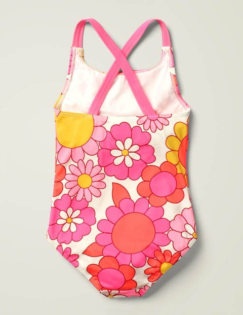 Cross-Back Swimsuit - Bright Camelia Sixties Floral Cross-Back Swimsuit - Bright Camelia Sixties Floral