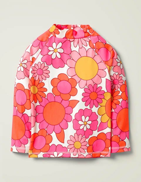 Long-Sleeved Rash Guard - Bright Camelia Sixties Floral Long-Sleeved Rash Guard - Bright Camelia Sixties Floral