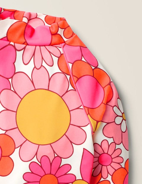 Long-Sleeved Rash Guard - Bright Camelia Sixties Floral Long-Sleeved Rash Guard - Bright Camelia Sixties Floral