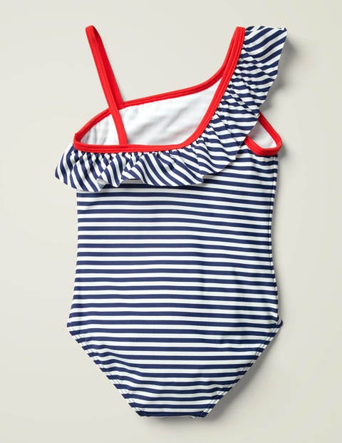 One Shoulder Frill Swimsuit - Deep Sea Blue/Ivory One Shoulder Frill Swimsuit - Deep Sea Blue/Ivory