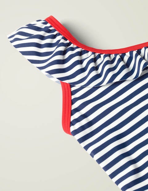 One Shoulder Frill Swimsuit - Deep Sea Blue/Ivory One Shoulder Frill Swimsuit - Deep Sea Blue/Ivory