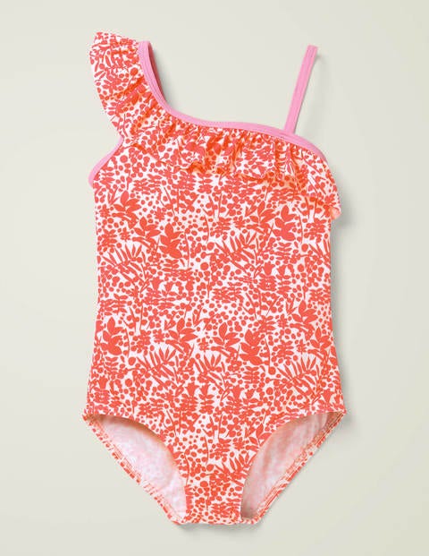One Shoulder Frill Swimsuit - Sunset Red Shadow Bloom One Shoulder Frill Swimsuit - Sunset Red Shadow Bloom