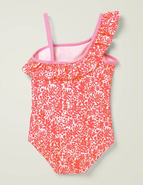 One Shoulder Frill Swimsuit - Sunset Red Shadow Bloom One Shoulder Frill Swimsuit - Sunset Red Shadow Bloom