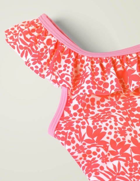 One Shoulder Frill Swimsuit - Sunset Red Shadow Bloom One Shoulder Frill Swimsuit - Sunset Red Shadow Bloom
