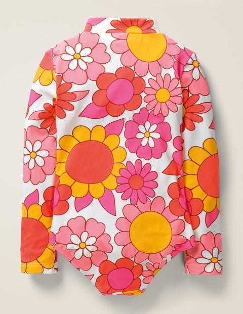 Long-Sleeved Swimsuit - Camelia Pink Sixties Floral Long-Sleeved Swimsuit - Camelia Pink Sixties Floral