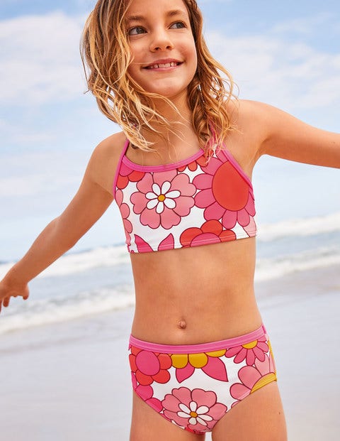 Patterned Bikini Bottoms - Bright Camelia Sixties Floral Patterned Bikini Bottoms - Bright Camelia Sixties Floral
