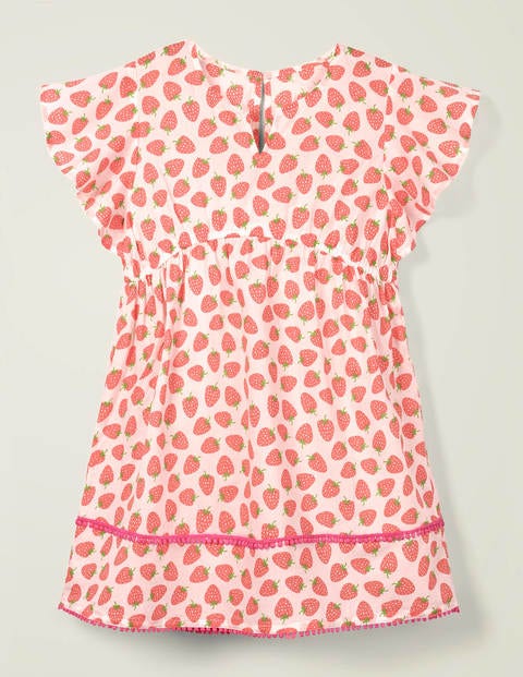 Fröhlicher Kaftan Mit Druckmuster - Weiß/Rosa, Erdbeeren Fröhlicher Kaftan Mit Druckmuster - Weiß/Rosa, Erdbeeren