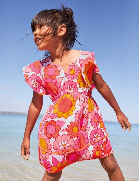 Fröhlicher Kaftan Mit Druckmuster - Helles Pink, Sechziger-Blumenmuster Fröhlicher Kaftan Mit Druckmuster - Helles Pink, Sechziger-Blumenmuster