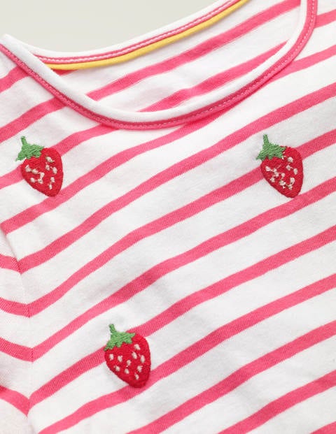 Stripy Embroidered T-Shirt - White/Camellia Pink Strawberry Stripy Embroidered T-Shirt - White/Camellia Pink Strawberry