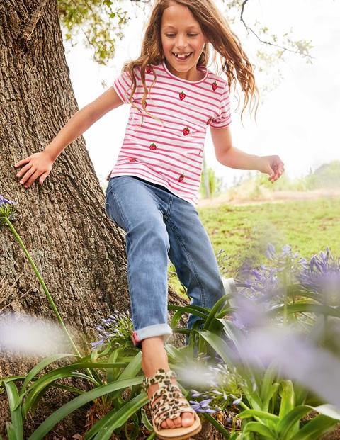 Stripy Embroidered T-Shirt - White/Camellia Pink Strawberry Stripy Embroidered T-Shirt - White/Camellia Pink Strawberry