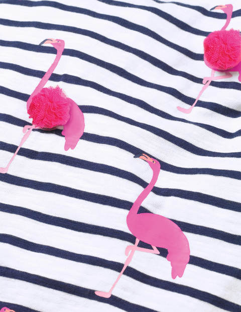 Oberteil Mit Tülldetail Und Applikation - Weiß/Indigoblau, Flamingos Oberteil Mit Tülldetail Und Applikation - Weiß/Indigoblau, Flamingos