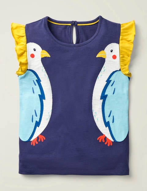 T-Shirt Mit Flatterapplikation - Indigoblau, Vögel T-Shirt Mit Flatterapplikation - Indigoblau, Vögel