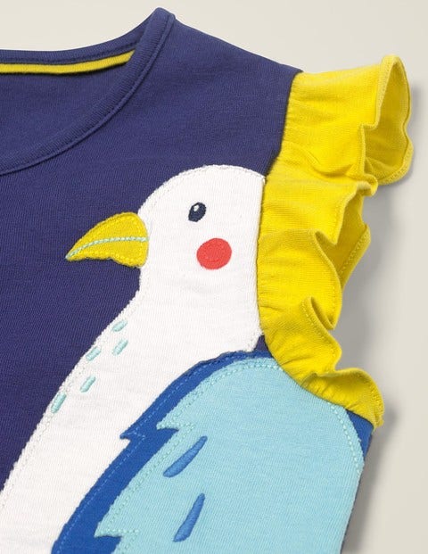 T-Shirt Mit Flatterapplikation - Indigoblau, Vögel T-Shirt Mit Flatterapplikation - Indigoblau, Vögel