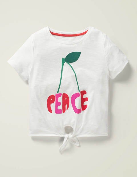 Retro-T-Shirt Zum Binden - Weiß, Peace-Kirschen Retro-T-Shirt Zum Binden - Weiß, Peace-Kirschen