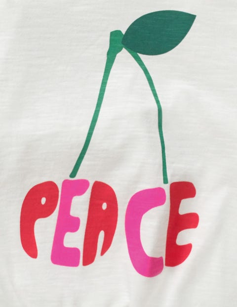 Retro-T-Shirt Zum Binden - Weiß, Peace-Kirschen Retro-T-Shirt Zum Binden - Weiß, Peace-Kirschen
